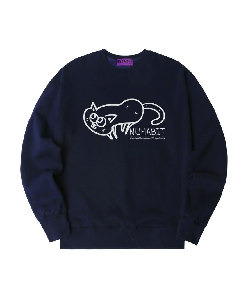 NUHABIT N/H A Trivial Cat Oversized Fleece-Lined Sweatshirt_Navy (Som4-4Nh1193)