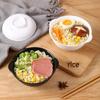 Двуушная миска для лапши с крышкой, подходящая для микроволновой печи и сохраняющая тепло - Пищевой пластик, для рамена и детского питания.