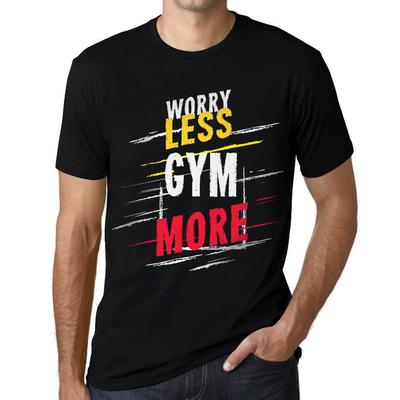 Мужская винтажная футболка Футболка с рисунком Футболка Worry Less Gym Более глубокий черный белый текст