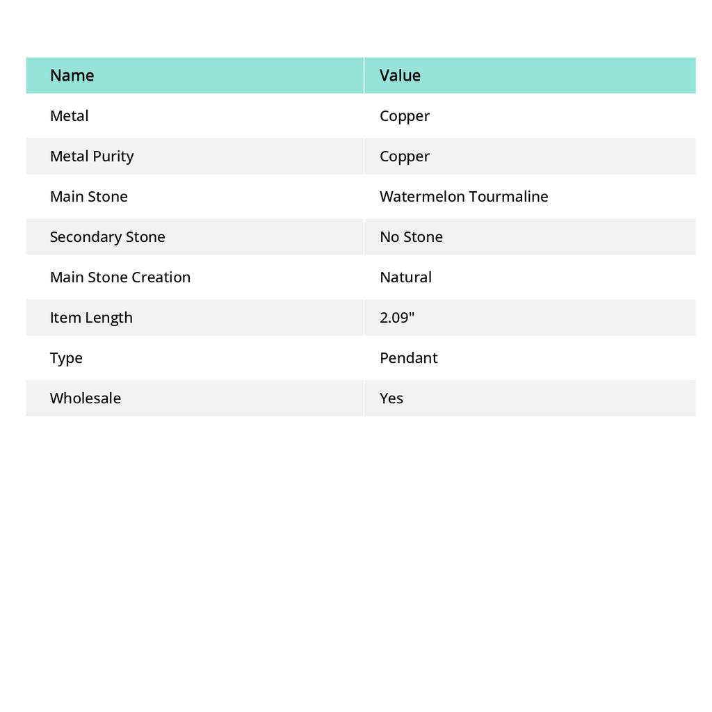 Watermelon Tourmaline Gemstone Copper Jewelry Pendant 2.09"