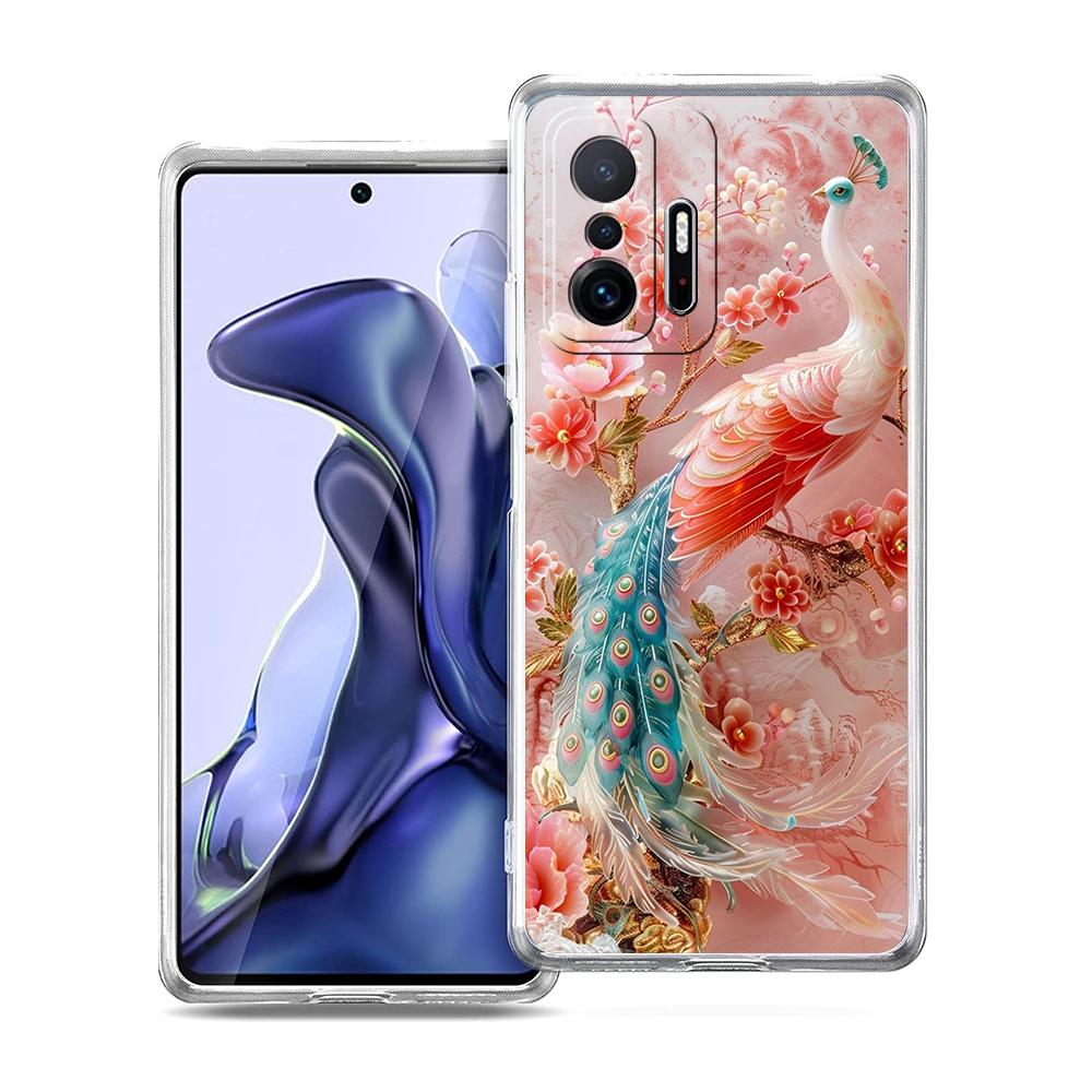 Прозрачный чехол для телефона для Xiaomi Mi 14 13 12 11 Ultra 13T 12T 11T Poco X3 NFC F3 F6 Pro 5G Мягкий ТПУ Цветочный Цветочный Птичий Узор