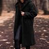 Warm Winter Coat for Women Thick Woolen Mid Calf Overcoat with Hooded Hat Long Sleeve Solid Color Outdoor Lady Jacket
