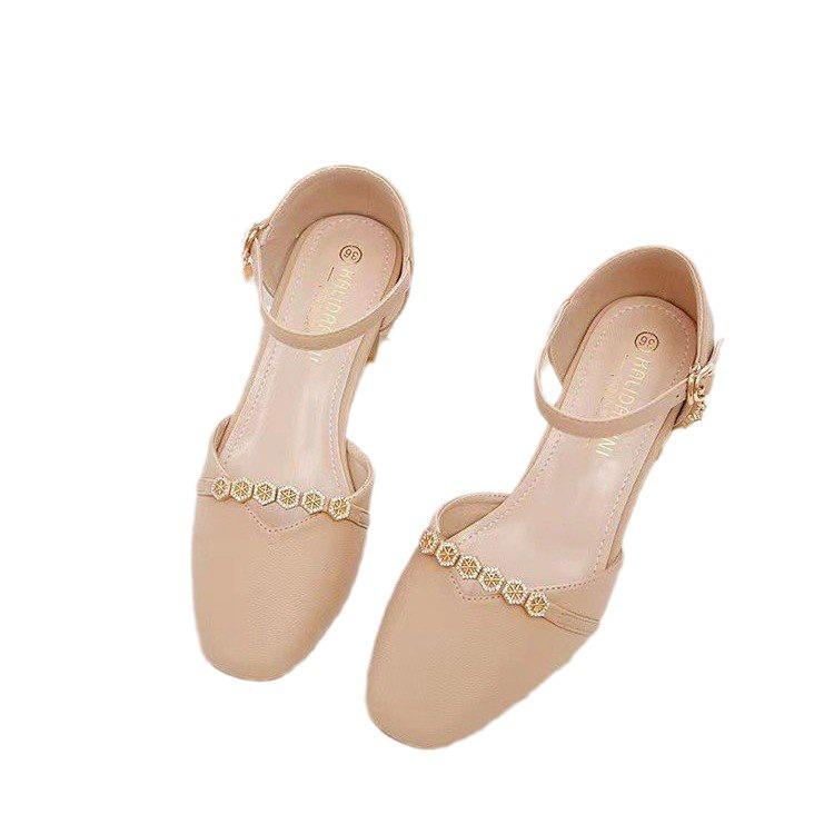 Baotou Sandals Femininity 2024 Spring and Summer New Thick Heel with Versatile Fairy Style High Heels Hollow Single Shoes