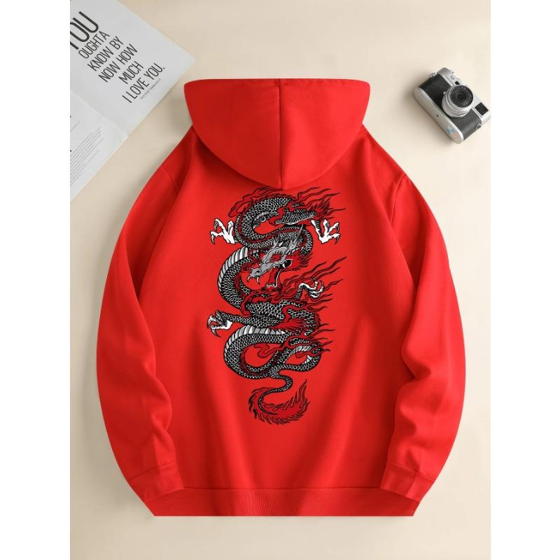 Men's Fashion Hoodie Casual Daily Drawstring Hooded Sweatshirt Dragon Print Front Kangaroo Pocket Men's Jacket Hoodies & Sweatshirts Men’s