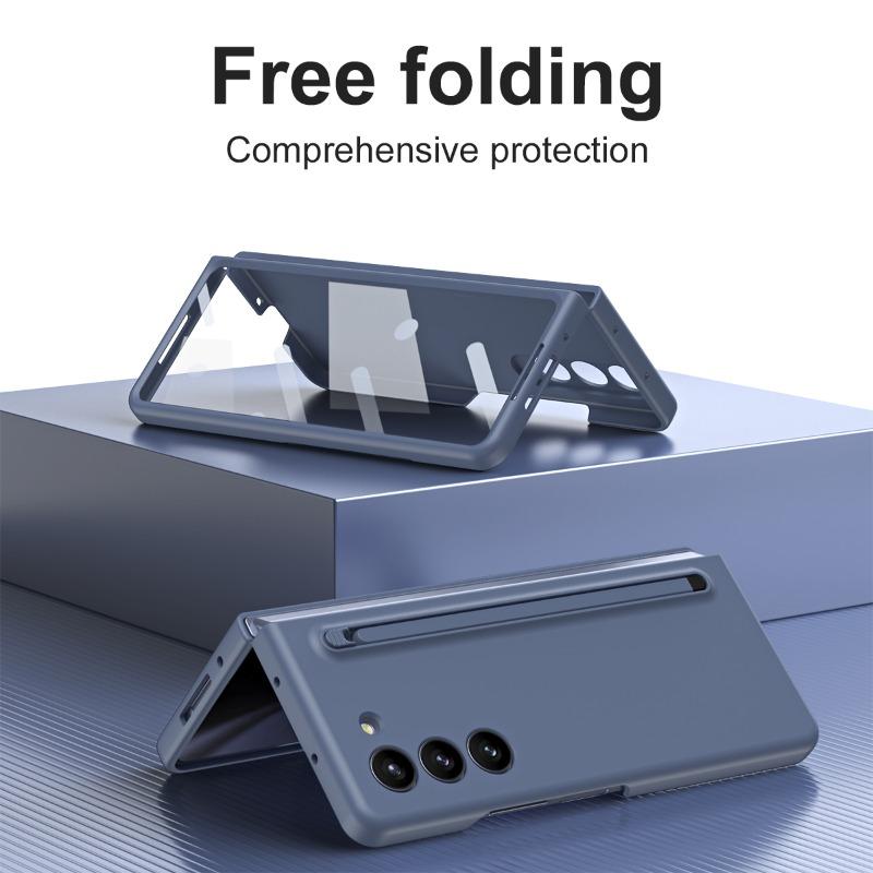 Пластиковый чехол для телефона с гнездом для ручки для Samsung Galaxy Z Fold 6 5 4 Fold6 Fold5 Fold4 Fold3 Защитная пленка для стекла, включая ручку