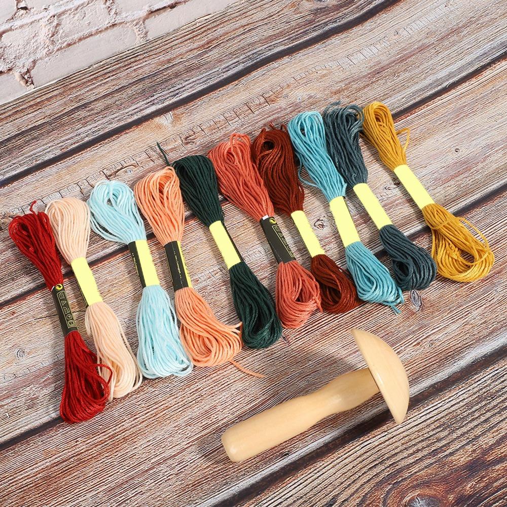 Cotton Darning Supplies Kit Wooden Sewing Tools Colorful Mushroom Patching Threads Home Handicraft