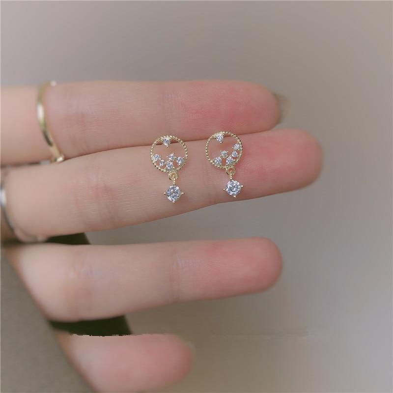 Стерлингового серебра 925 пробы, полые капли воды, кристаллы с кисточками, 14-каратное золото, серьги-гвоздики, женские модные очаровательные юбилейные украшения