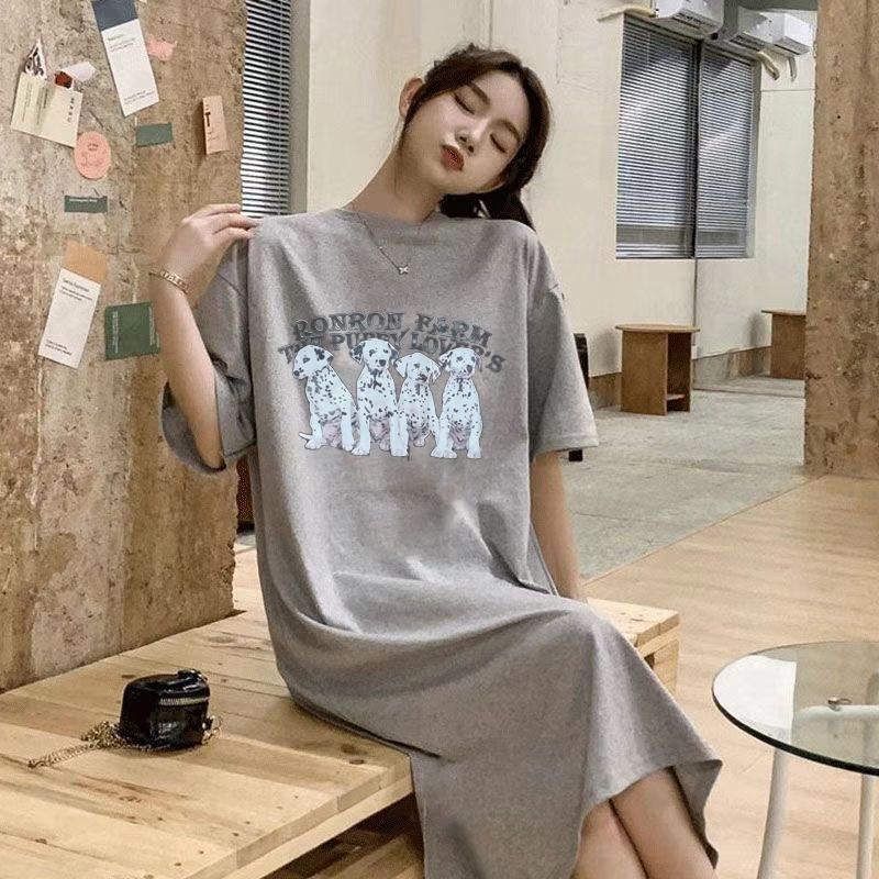 Женское платье-футболка с короткими рукавами и круглым вырезом, большого размера, свободного кроя, длинное, в стиле кэжуал, длиной до колена, для сна