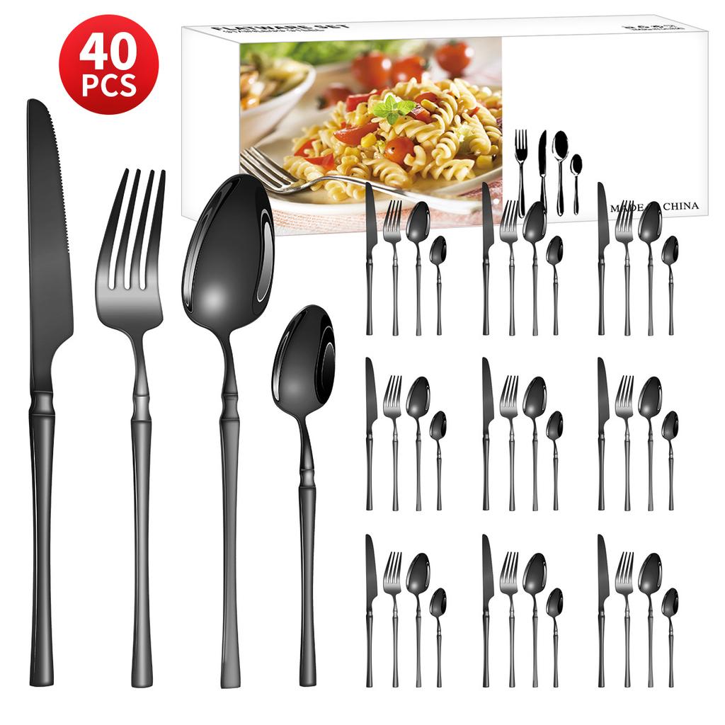 Нержавеющая сталь с небольшой талией, нож для западной еды/стейка, вилка и ложка, десертная ложка, столовые приборы, набор из 24 предметов, подарочный набор