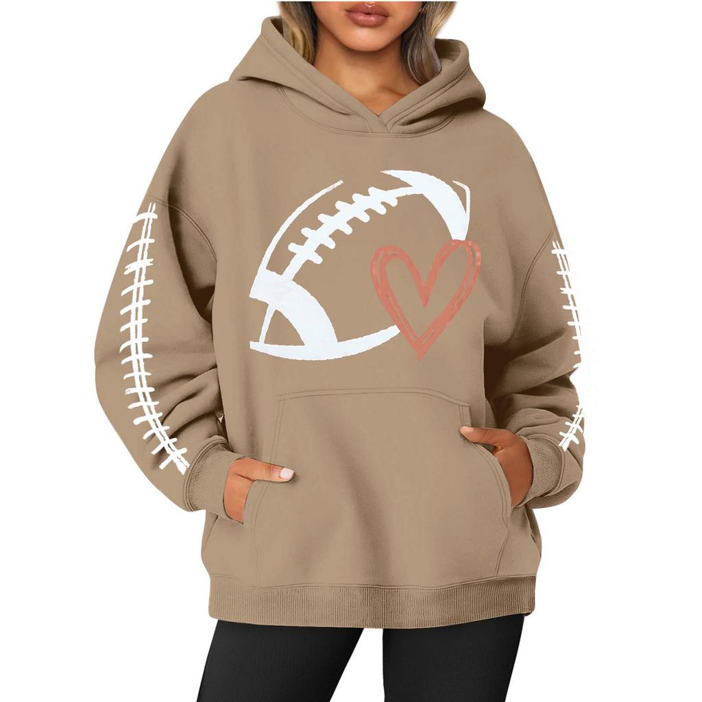 Women's Round Neck Long Sleeve Rugby Print Top Hoodie