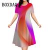 Женщины Плюс Размер Мода Градиентный Полосатый Принт Лето Свободные Элегантные Дамская Одежда Повседневные Короткие Рукава Платья Для Вечеринок
