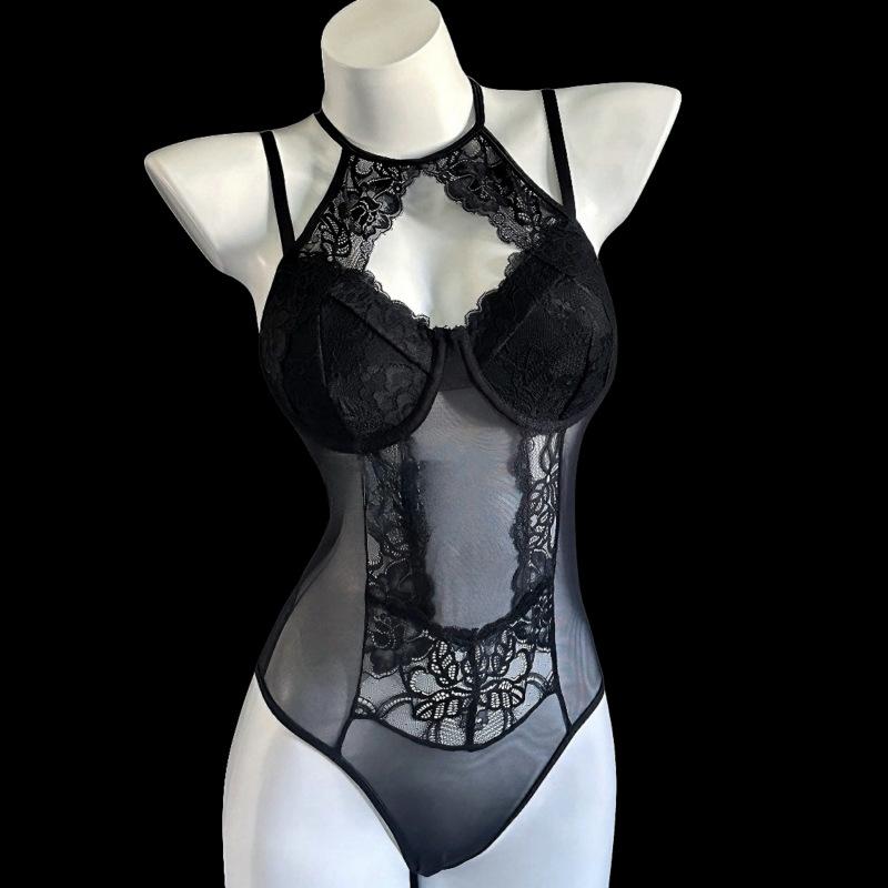 Большой размер сексуальный стальной поднос тонкий хлопковый бюстгальтер кружевной комбинезон бесплатная униформа искушение горячая постельная страсть