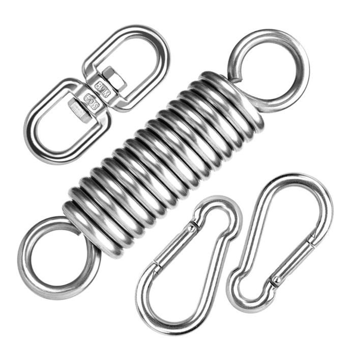 Ressort Oscillant pour Chaise Suspendue Ressort en Acier Inoxydable 304 avec Crochet Pivotant à 360° et 2 Mousquetons Kits (4 Pcs)