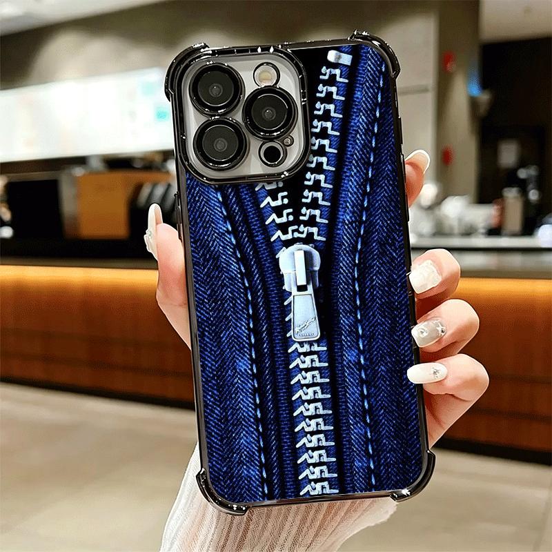 Ретро Джинсы на Молнии Узор Мягкий Чехол для Телефона Для iPhone 15 16 17 Air 14 Pro Max 16E Plus 13 12 Mini Покрытие Защита от Падения Fundas