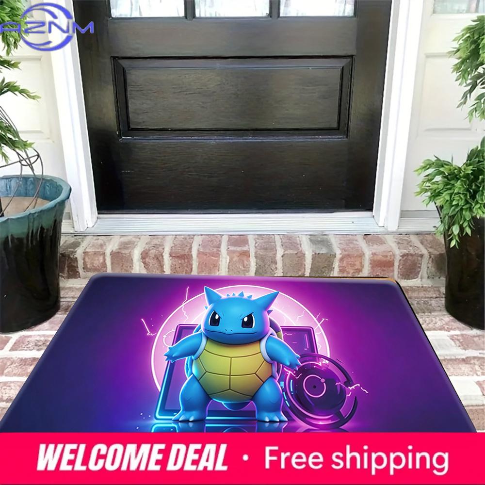 Neon Style Squirtle Print Non-Slip Floor Mat Doormat
