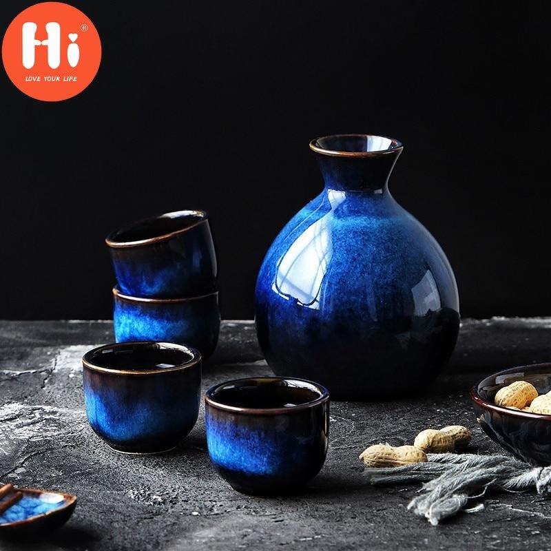 Привет, креативный бытовой набор для сакэ в японском стиле, синяя мини-керамическая фляжка, винтажная бутылка вина, бутыль для ликера, спиртные напитки, посуда для напитков, фляжка
