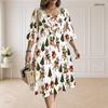 Women Plus Size 3 4 Sleeve Twist Front Nutcracker Print White Midi Dress