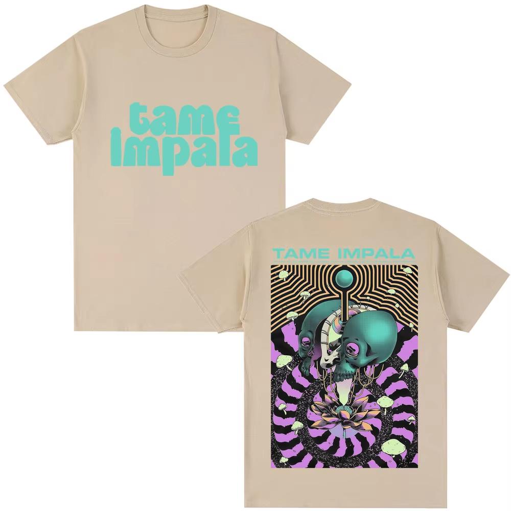 Винтажные Футболки Рок-группы Tame Impala Мужские Женские Мода Харадзюку Готическая Футболка Оверсайз Повседневная Хлопковая Футболка