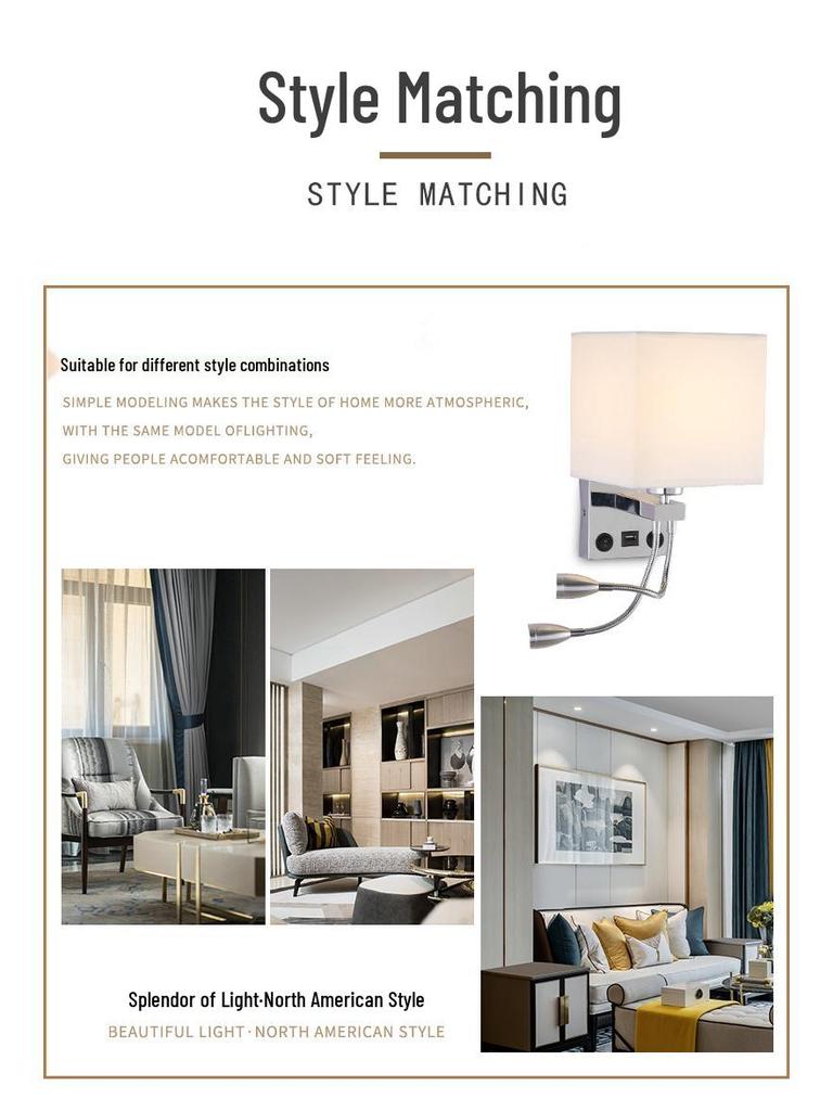 USB Charging European Style LED Wall Lamp for Indoor Use - Ideal for Hotels and Bedrooms