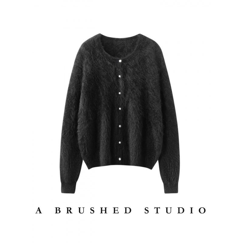 2026 Autumn/Winter 100% Cashmere Round Neck Pearl Button Brushed Knit Cardigan Sweater