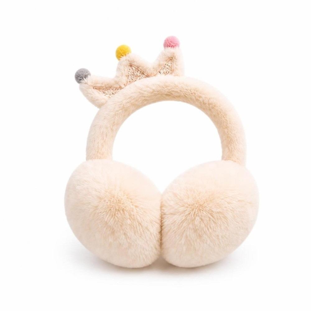 Cartoon Crown Foldable Ear Warmers Windproof Faux Fur Earmuffs Fluffy Ear Covers For Girls Kids