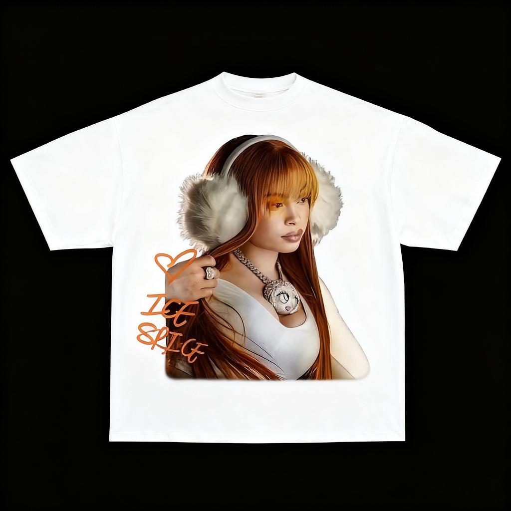 Американский уличный тренд Футболка с рисунком девочки Ice Spice Женская футболка Лето Новинка Мужская и женская уличная одежда