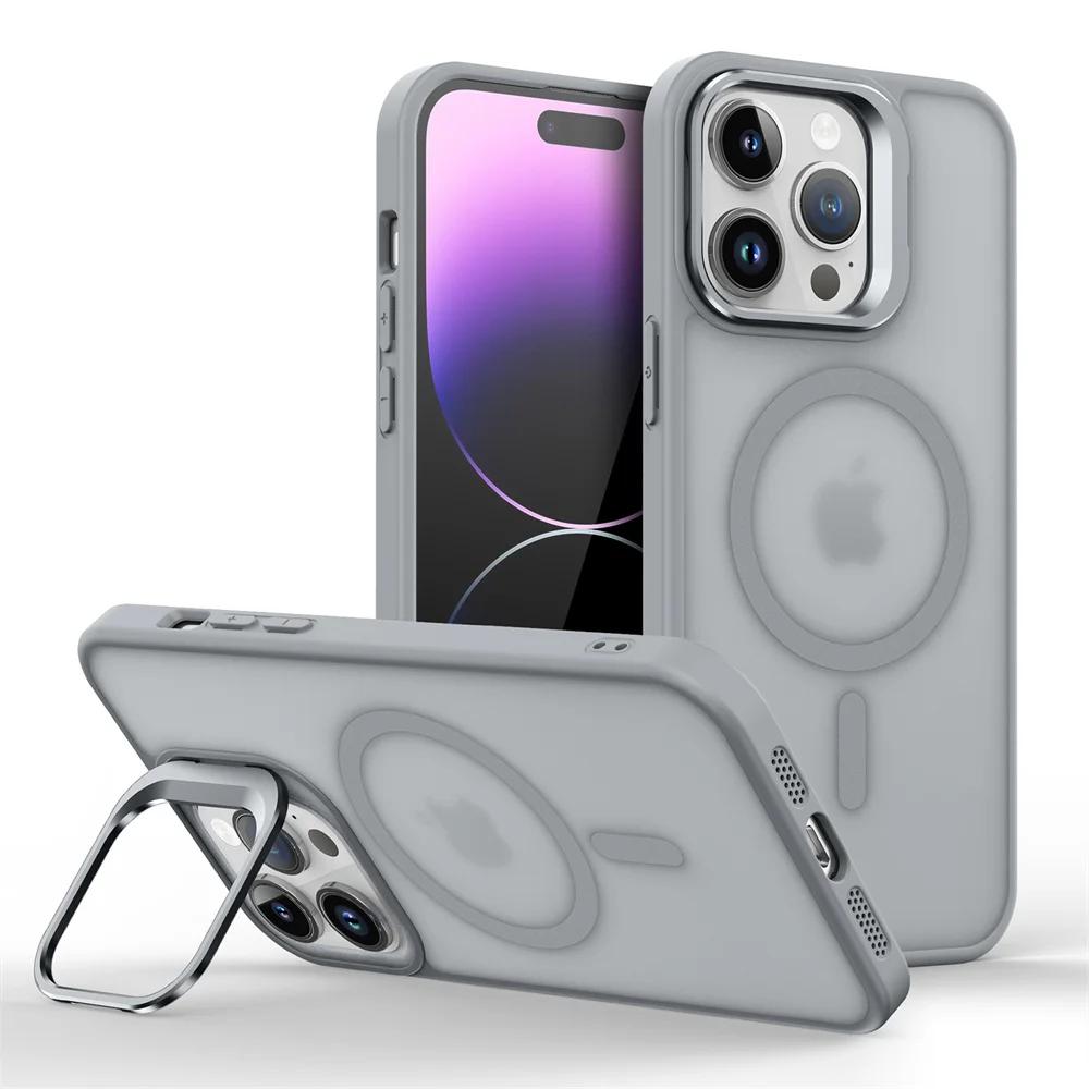 Металлическая подставка для объектива Магнитный чехол Magsafe для iPhone 17 16 15 14 13 12 Mini 11 Pro Max Plus Матовый Ударопрочный Чехол для Беспроводной Зарядки