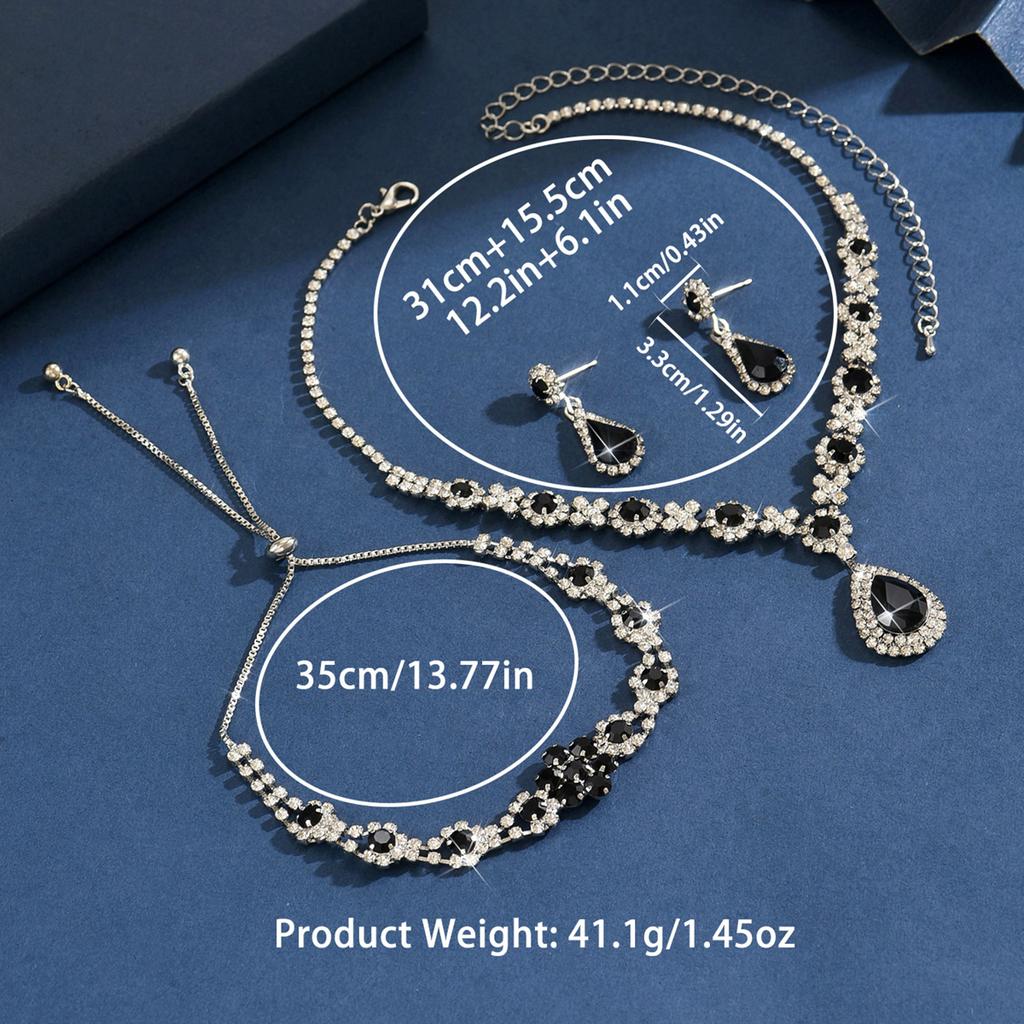 Набор из 4 предметов женской моды «Капля воды»: ожерелье, серьги, браслет, набор с цирконами. Подходит для свадьбы, вечеринки, фестиваля, подарков.