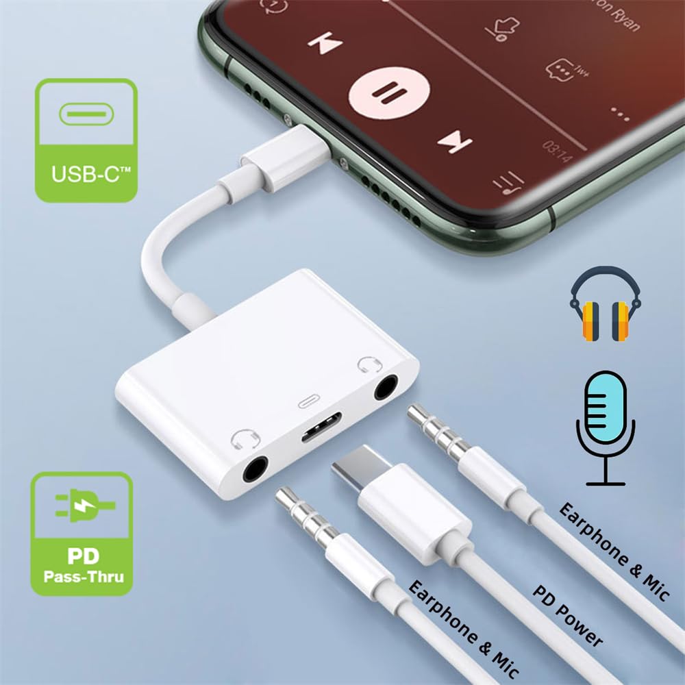 Xiwai USB C Hub Type C Dual Audio AUX MIC Sound Card PD Power Charge Adapter 3 в 1 USB-удлинитель Совместим с ноутбуком, планшетом, мобильным телефоном - 3,5 мм и