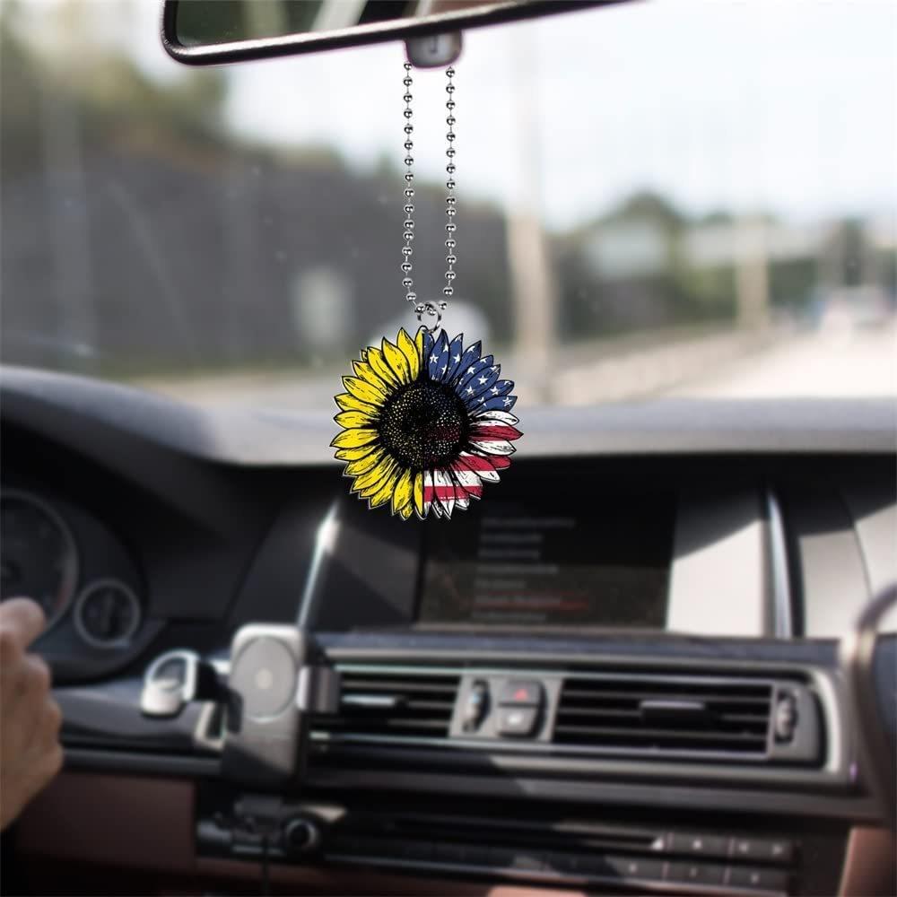 Vintage Acrylic Rose Butterfly Car Rearview Mirror Ornament With American Flag Design