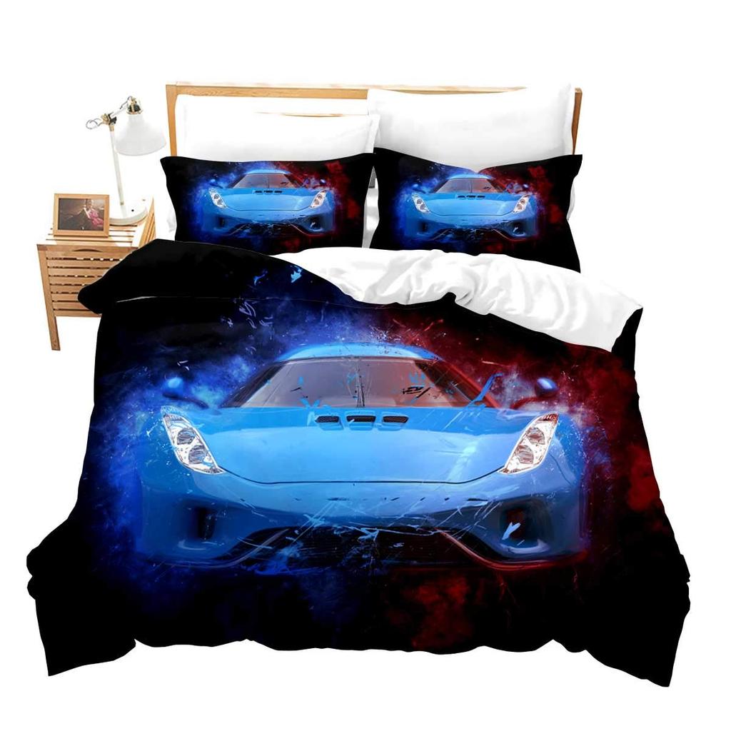 Speed Sports Car Duvet Cover Set Full Queen Size Red Cool Racing Car Bedding Sets Speed Automobile Extreme Sport Quilt Cover Set