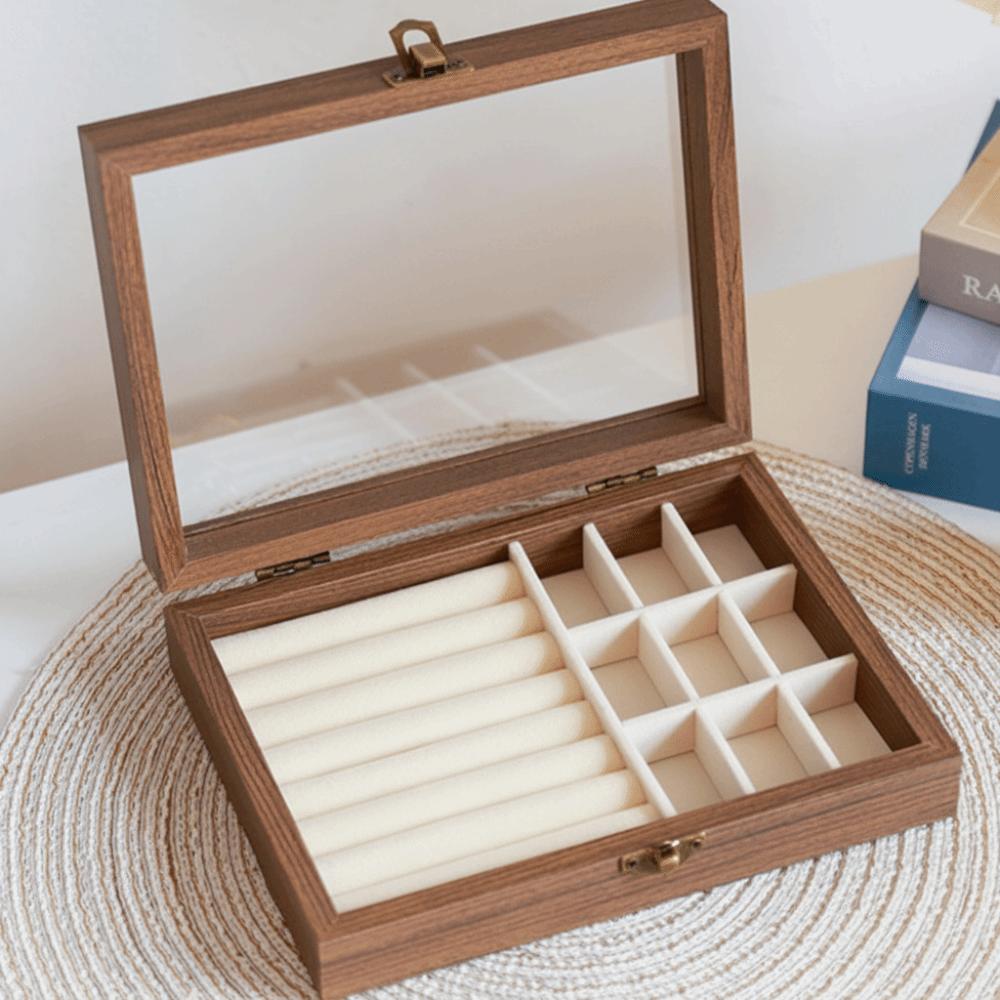 Velvet Jewelry Organizer Elegant Ring Display Holder Convenient Wood Jewelry Box  Desk