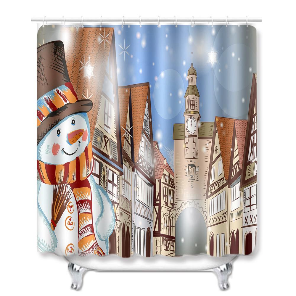 Christmas Shower Curtain Floor Mat Combination Four-Piece Set Bathroom Toilet Carpet Shower Room Mat Foot Mat