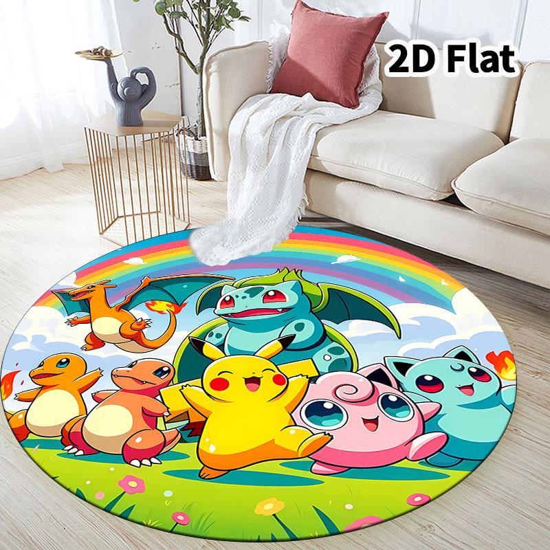 Cute Pokemon Round Area Rug Carpet Rug For Living Room Bedroom Sofa Playroom Decor Nonslip Floor Mat