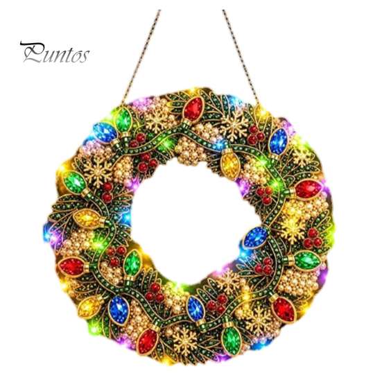 DIY Holiday Craft for Adults Christmas Diamond Painting Wreath Kit with LED String Lights, Snowman Pearl Art Hanging Ornament Adults, Acrylic