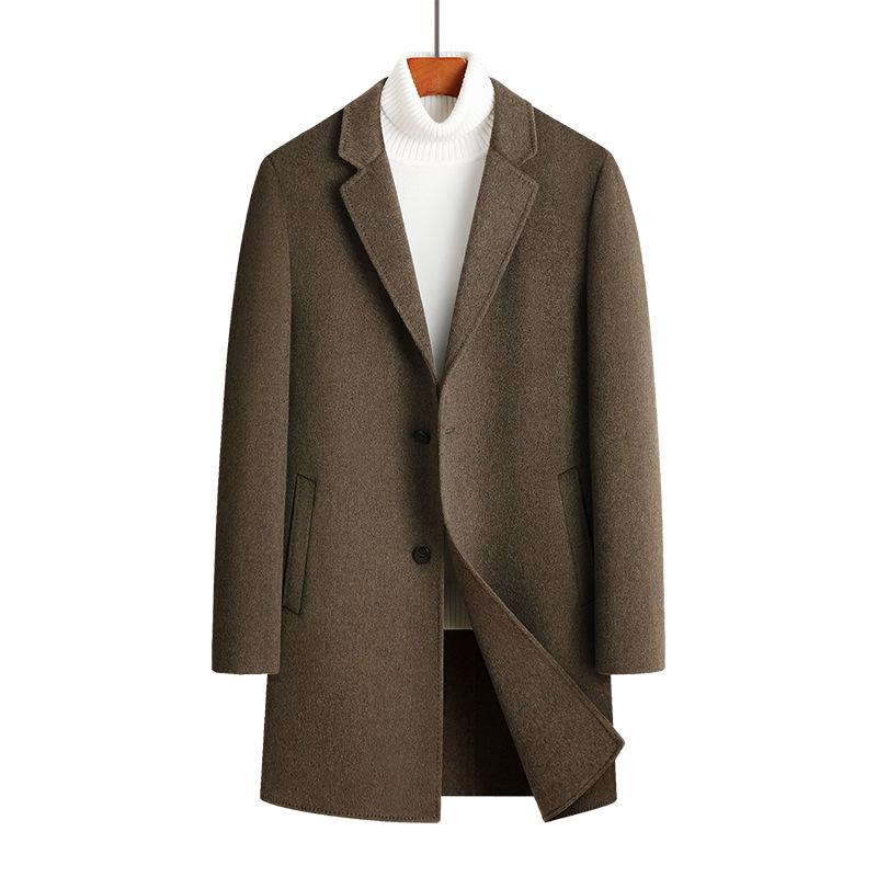 Новое шерстяное пальто на осень и зиму, мужское шерстяное пальто ручной работы с двух сторон, среднее и длинное шерстяное пальто-тренч с двойными вставками
