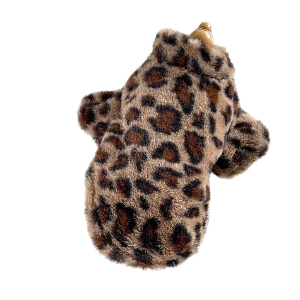 Dog clothes winter wild leopard print sexy cardigan bipod pet clothes jacket fleece warm cat clothes