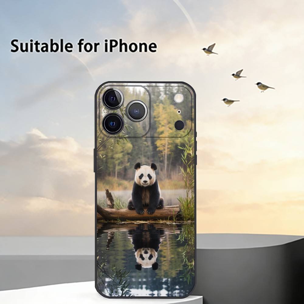 Милый чехол для телефона F-Fubao Животное P-Панда для iPhone 17,16,15,14,13,12,11 Plus,Pro Max,XS, Мягкий силиконовый черный чехол