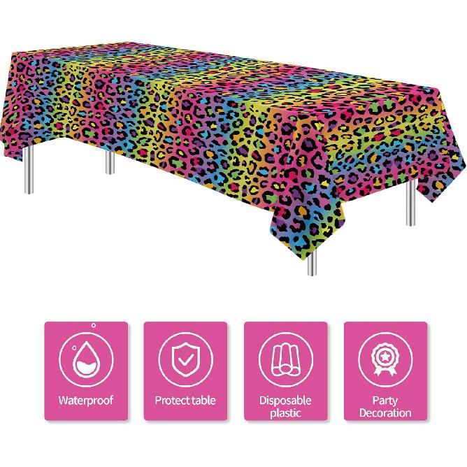 Leopard Party Decorations Tablecloth, 3Pcs Disposable Cheetah Print Birthday Party Tablecover Supplies, Iridescent Rainbow Leopard Birthday Table