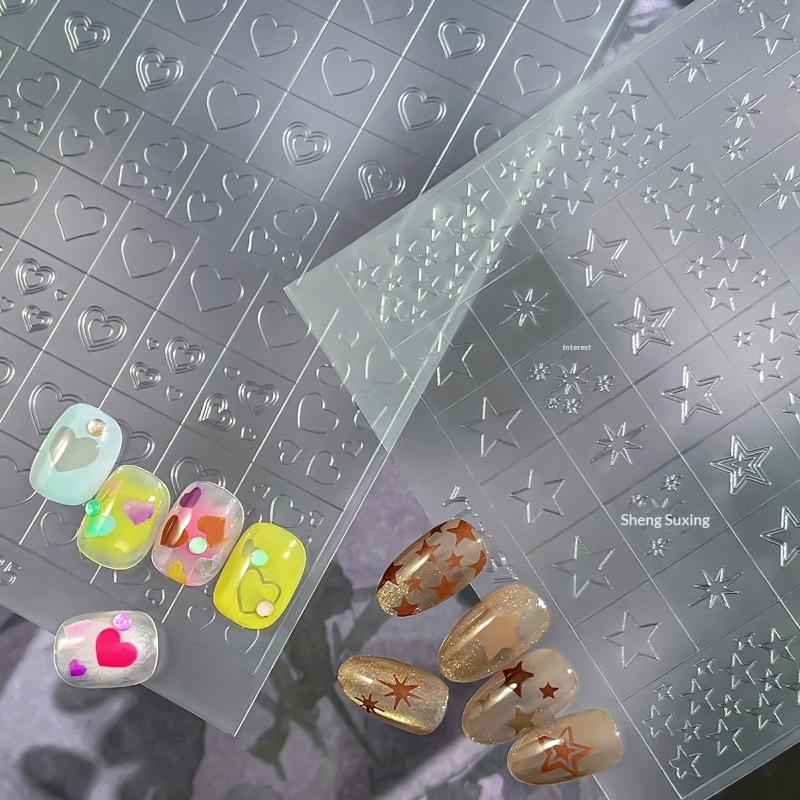 Simple Hollow French Nail Decals Transparent Spray-Painted Heart Butterfly Nail Art Stickers Fashion Manicure Decor