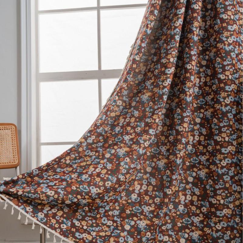 Light Filtering Floral Jacquard Curtains With Tassel Trim Living Room Small Fresh Decor
