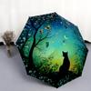 0106 Черная кошка с узором Луна и Бабочка, автоматический складной зонт, портативная и складная конструкция, 8 спиц, рождественский или день рождения подарок.