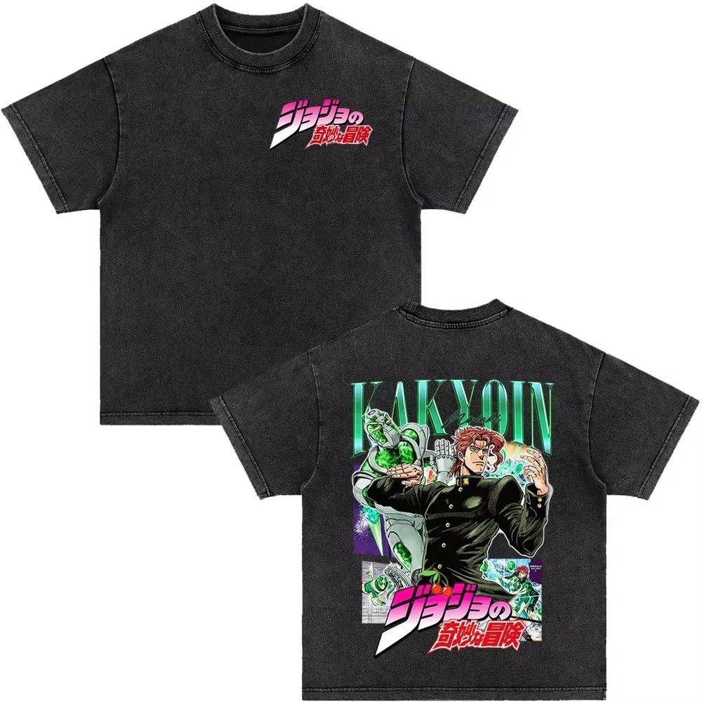 Japanese Anime Jojo Bizarre Adventure Vintage Washed T-Shirt Killer Queen Graphic T Shirts Men Women Cosplay Oversized T-shirt