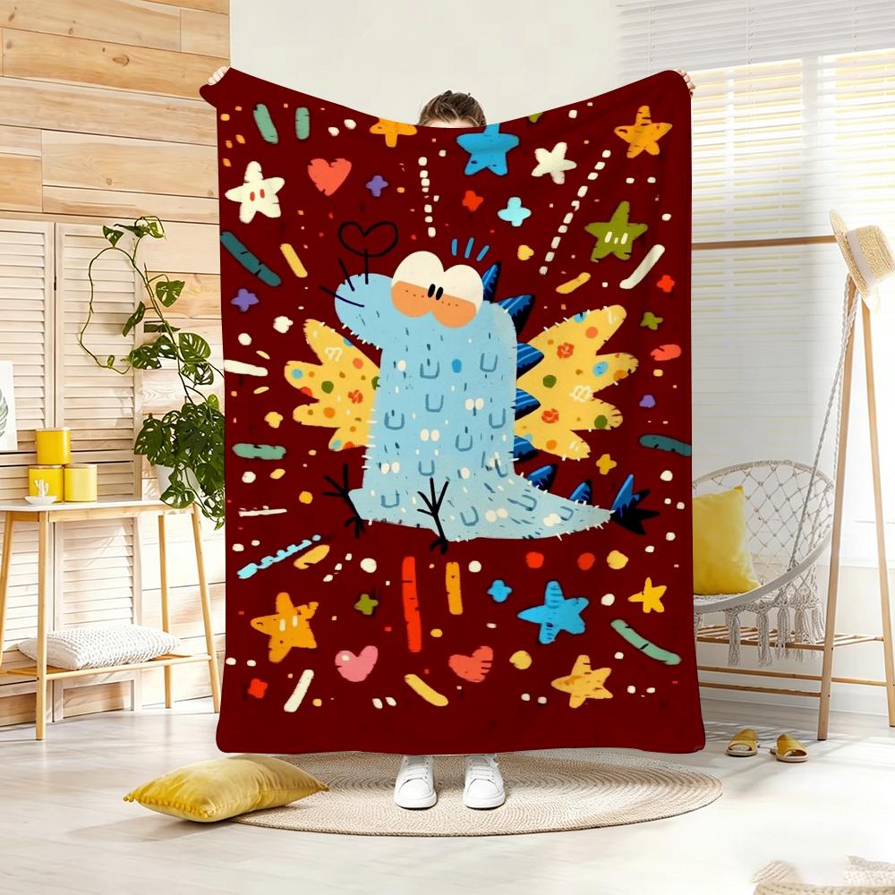 Painting Cute Monster Illustration Throw Lightweight g Flannel Blanket Soft Skinfriendly for Summer Cooling