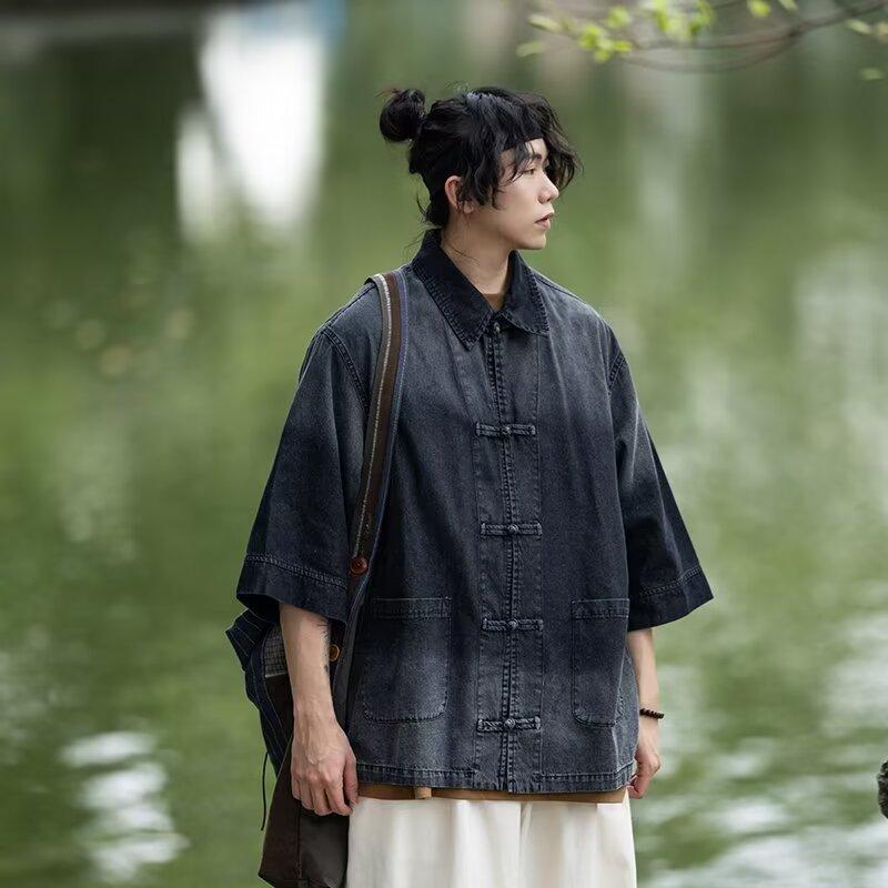 Летняя новая джинсовая куртка в китайском стиле в винтажном стиле для мужчин и женщин, свободный джинсовый топ с ретро-пуговицей