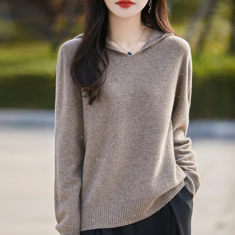 Женский кашемировый свитер Qinghe Cashmere 30% Кашемир 70% Шерсть Осенне-зимний кашемировый пуловер Мягкий и теплый