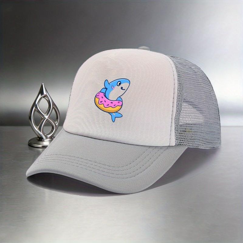 Shark Donut Print Trucker Hat Breathable Mesh Baseball Cap Casual Adjustable Summer Hat