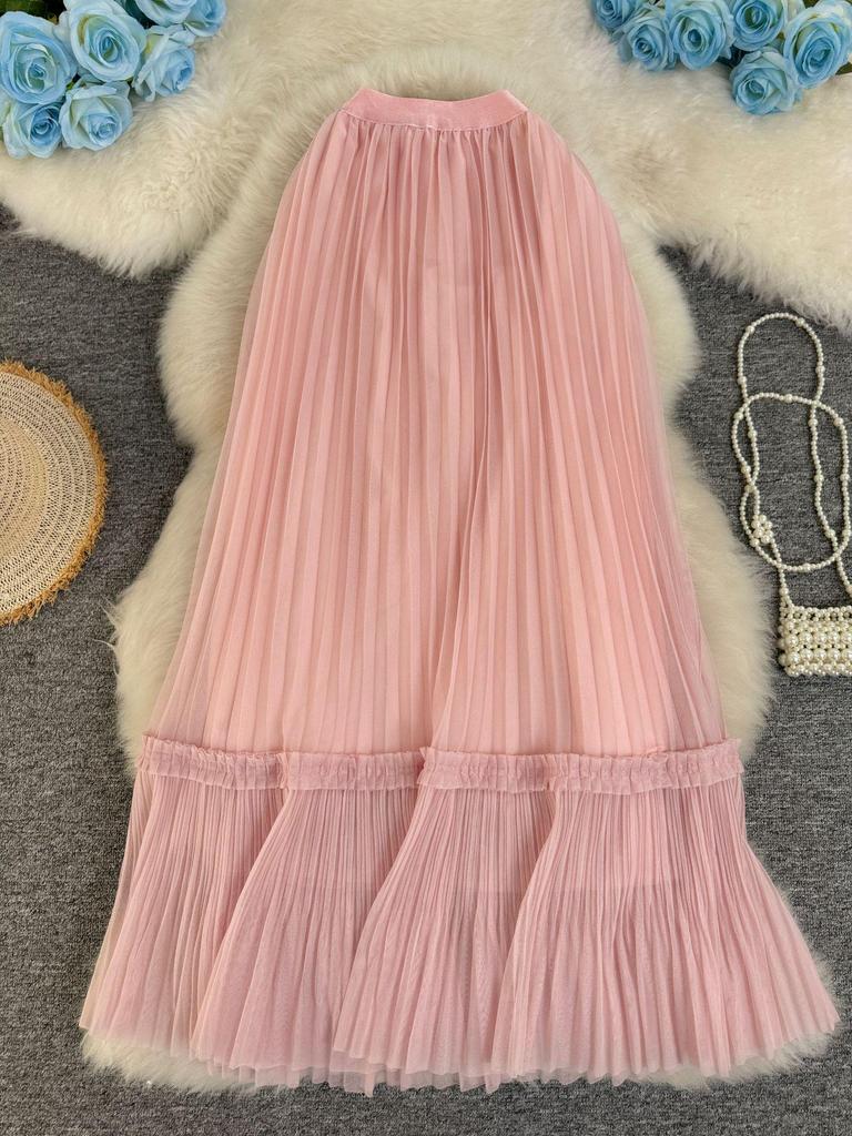 Women's Retro A-line Mesh Patchwork Skirt - Mid-length and Versatile for Commuting and Gentle Style