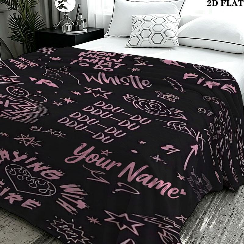1PC Blackpink Custom Name Patterned Flannel Blanket Suitable For All Seasons for Home Decor Warmth and Comfort Gifts Holiday Present