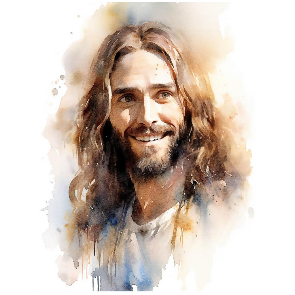 Uśmiechnięty Jezus Uśmiechnięty Jezus, 30X40 Cm, Rama Aluminiowa Złota, Papier Matowy 230 Gsm